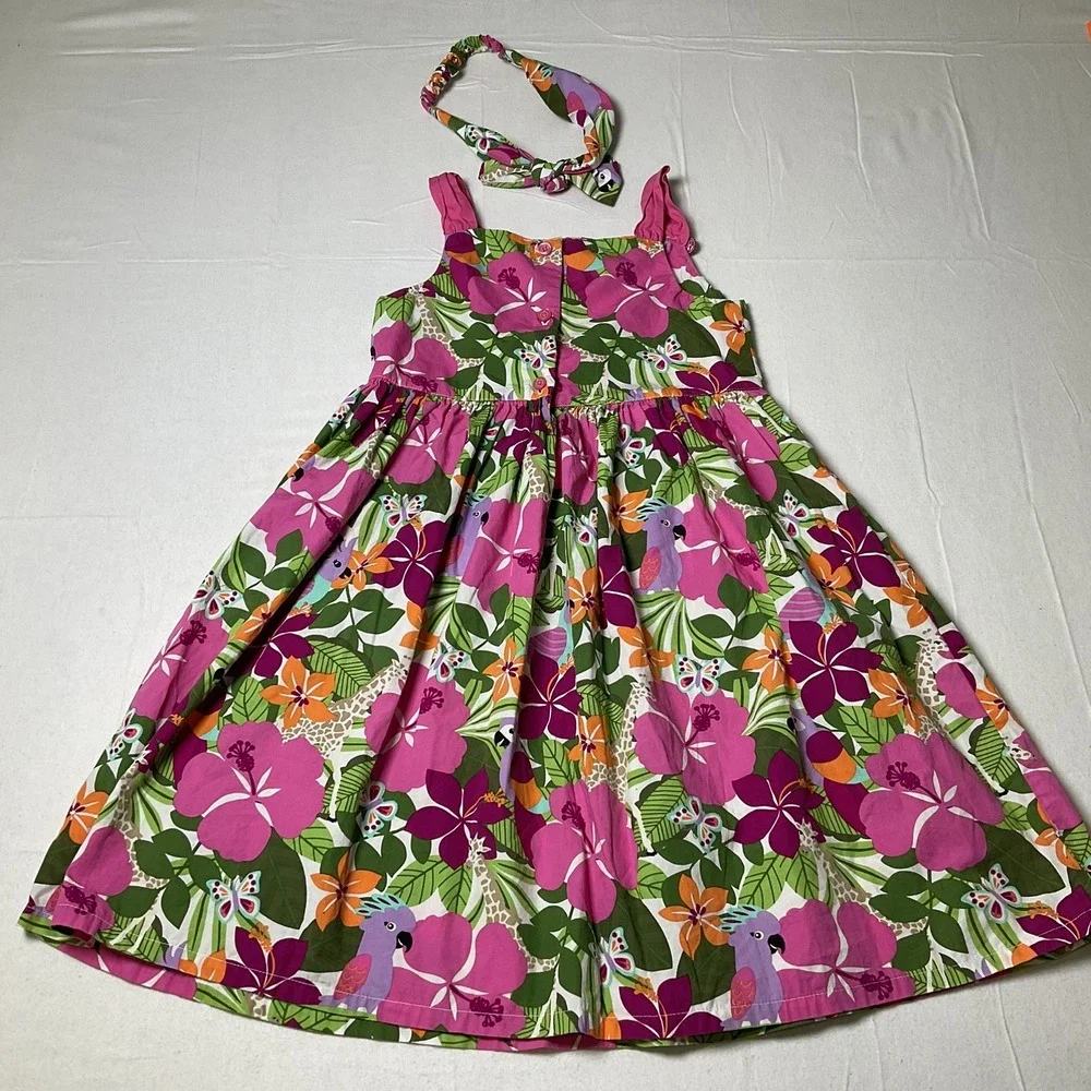 GYMBOREE Girl's Floral Hawaiian Reef Summer Dress Size 7 w/Head Band 532